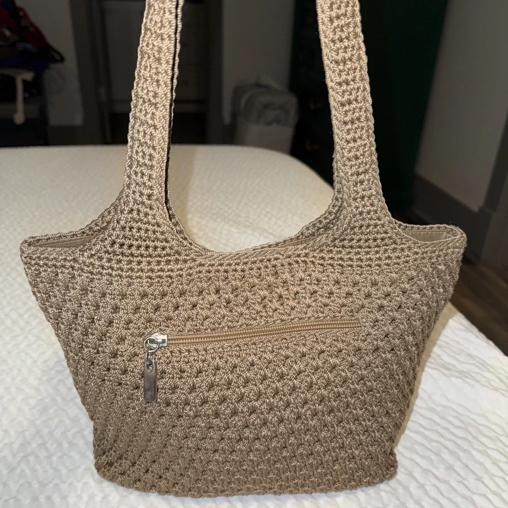 The Sak Crochet Satchel Shoulder Bag in Taupe Brown - Picture 2 of 7